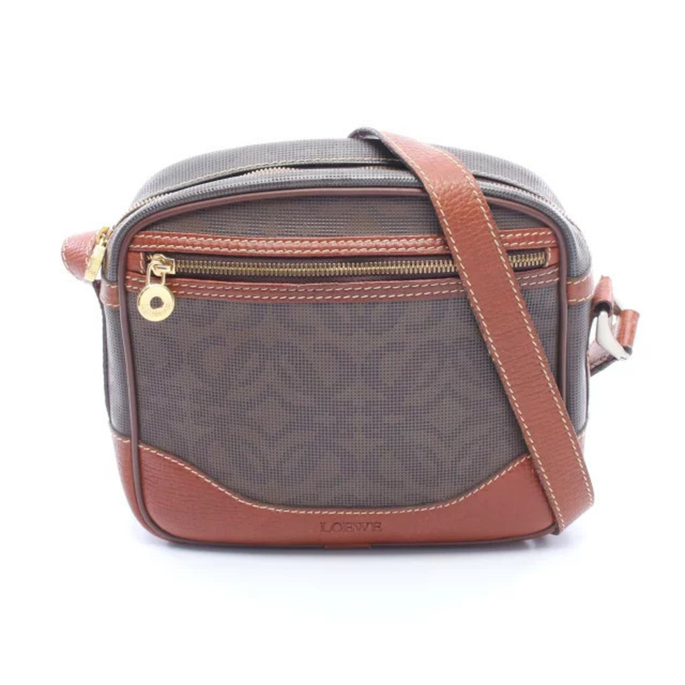 Loewe Anagram Shoulder Bag Canvas Leather Brown